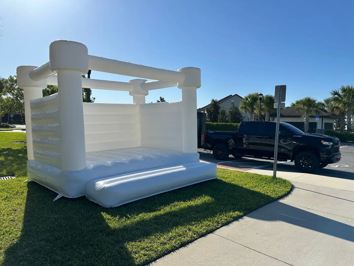 White inflatable castle set up outdoors